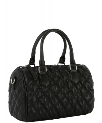 Quilted Boston Bag Satchel Bag  HGE-0155 BLACK